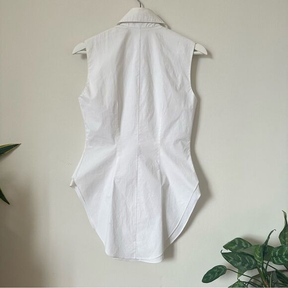 NORISOL FERRARI White Sleeveless Half Sack Button-Down Shirt - Picture 4 of 7